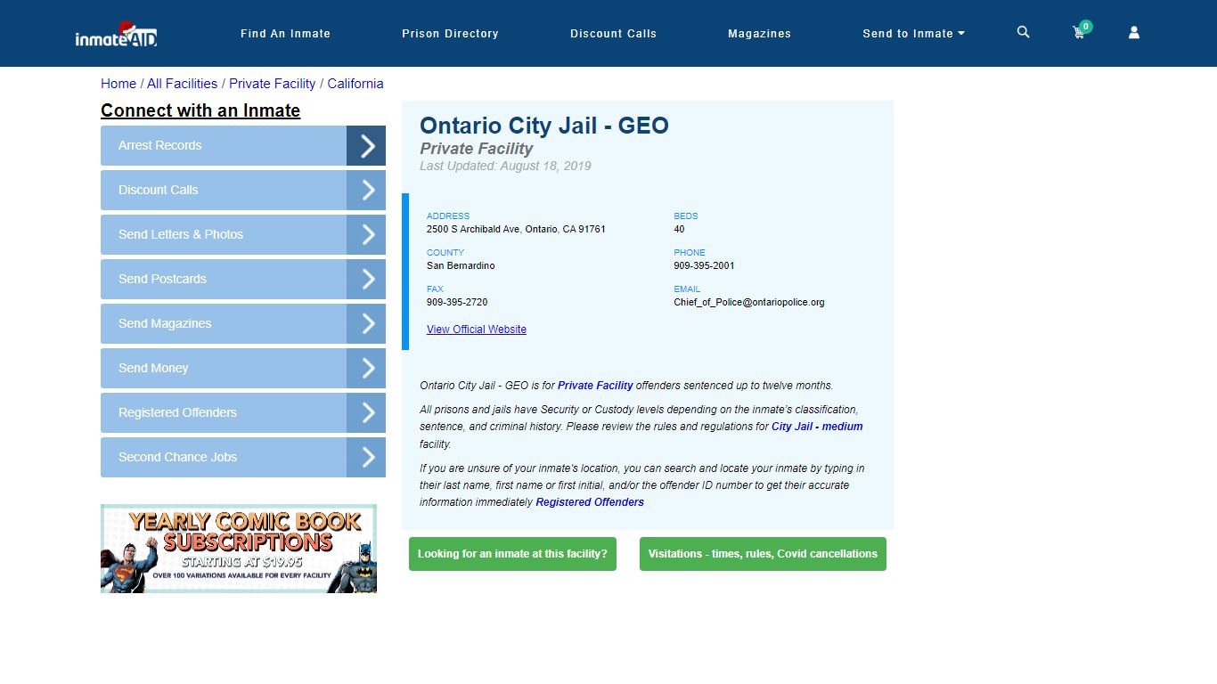 Ontario City Jail - GEO - Inmate Search - Ontario, CA
