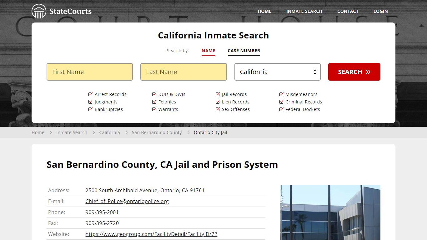 Ontario City Jail Inmate Records Search, California - StateCourts